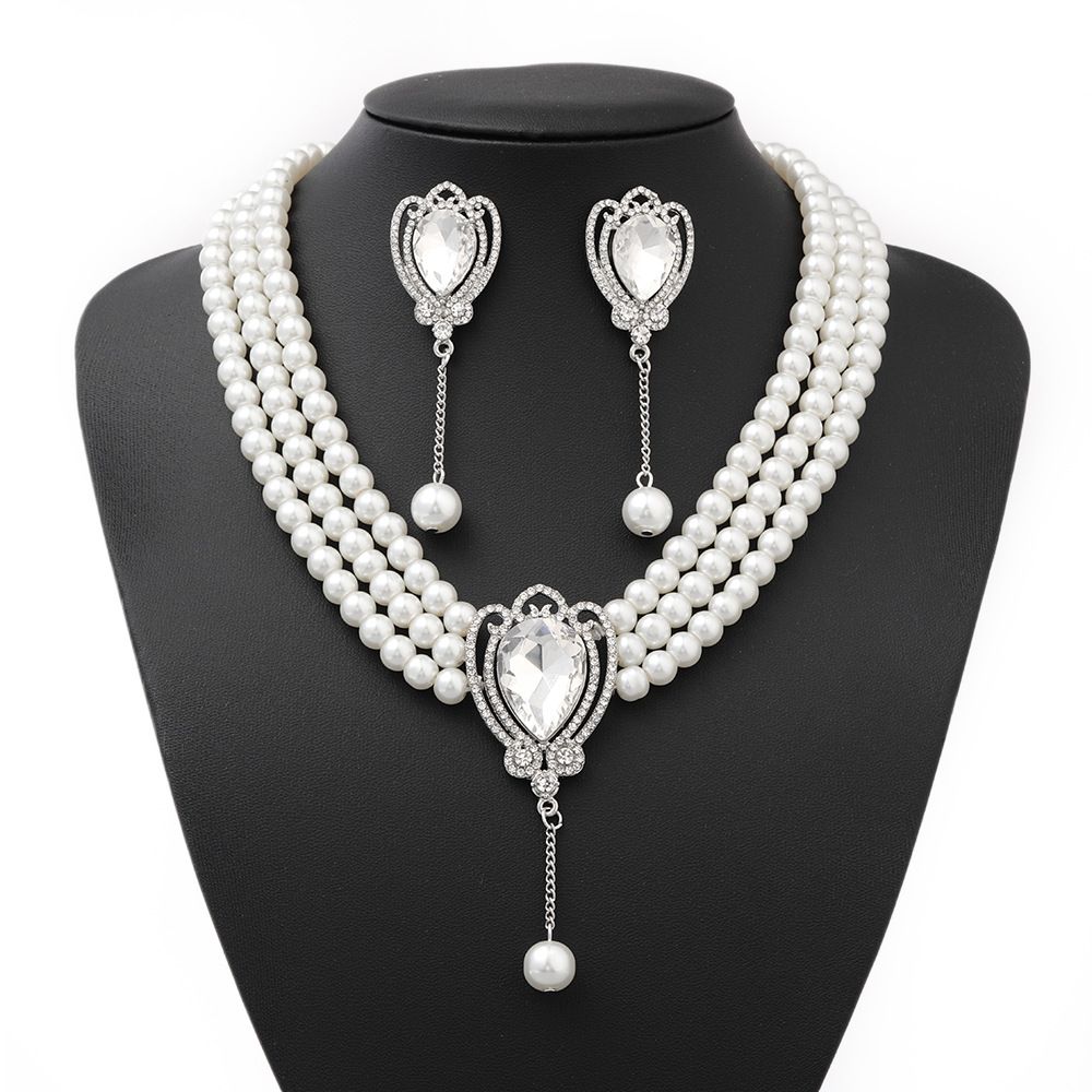 New Hot-Selling Three-Layer Pearl Set Necklace Earrings Bridal Dress Accessories Fashion Versatile Jewelry_ipsvogv.com