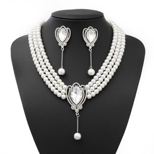 New Hot-Selling Three-Layer Pearl Set Necklace Earrings Bridal Dress Accessories Fashion Versatile Jewelry_ipsvogv.com