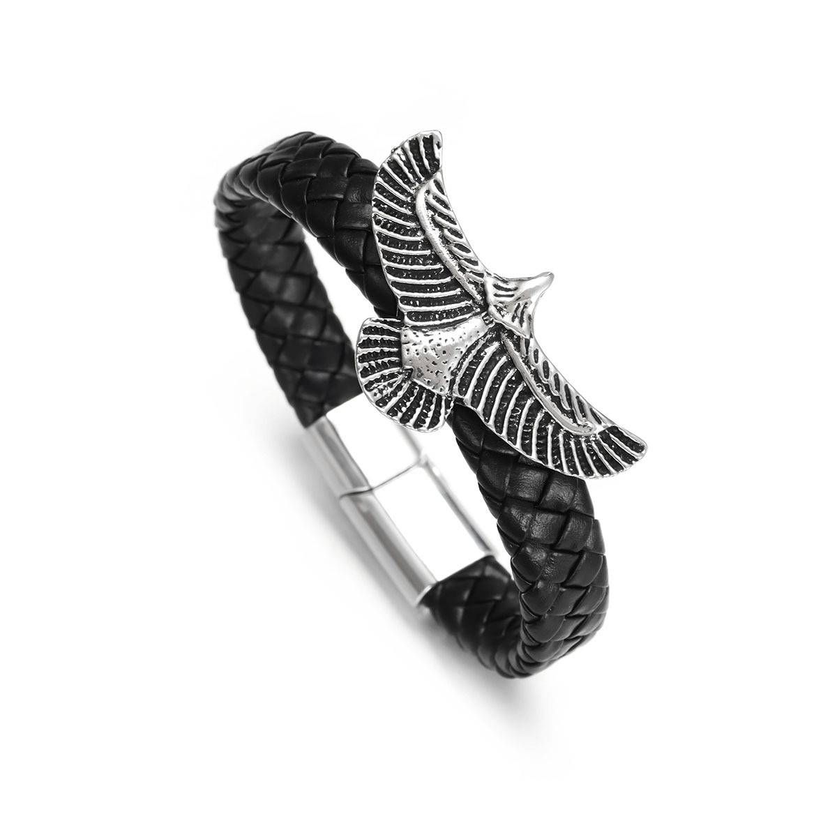 Men's Leather Braided Bracelet 1pc Magnetic Clasp Vintage Bracelet Bully Eagle Bracelet_ipsvogv.com