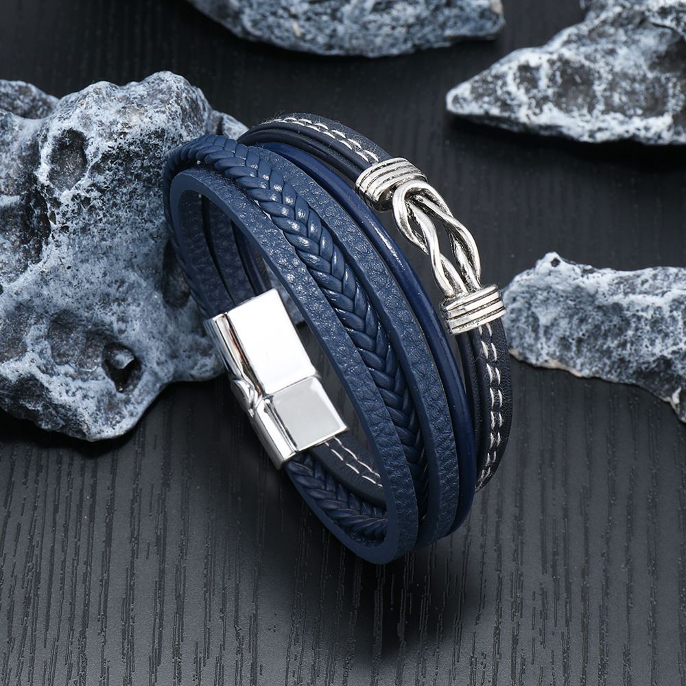 new multi layer woven trendy men's leather bracelet magnetic buckle punk style bracelet fashion bracelet_ipsvogv.com
