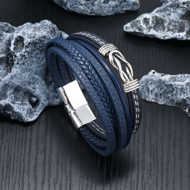 new multi layer woven trendy men's leather bracelet magnetic buckle punk style bracelet fashion bracelet_ipsvogv.com