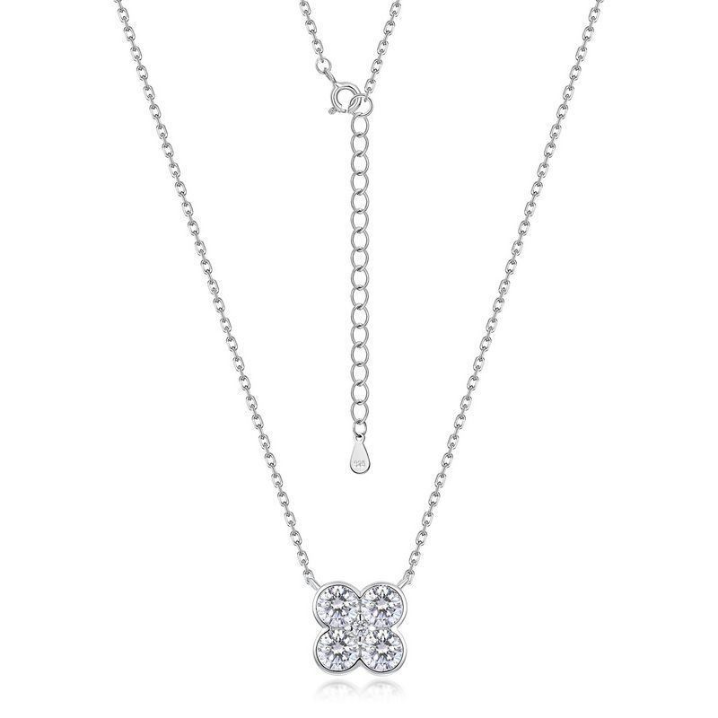 new Four Petal Flower Moissanite Necklace S925 Silver Inlaid With Brilliant Moissanite Clavicle Chain Personality Simple_ipsvogv.com