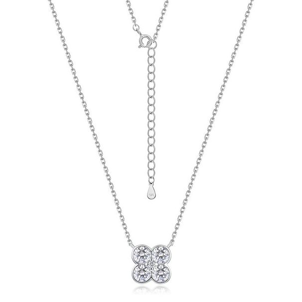 new Four Petal Flower Moissanite Necklace S925 Silver Inlaid With Brilliant Moissanite Clavicle Chain Personality Simple_ipsvogv.com