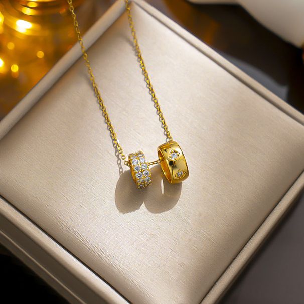 2023 New Couple Titanium Steel Necklace Women's Fashion Titanium Steel Colorless Simple Round Zircon Pendant Jewelry_ipsvogv.com
