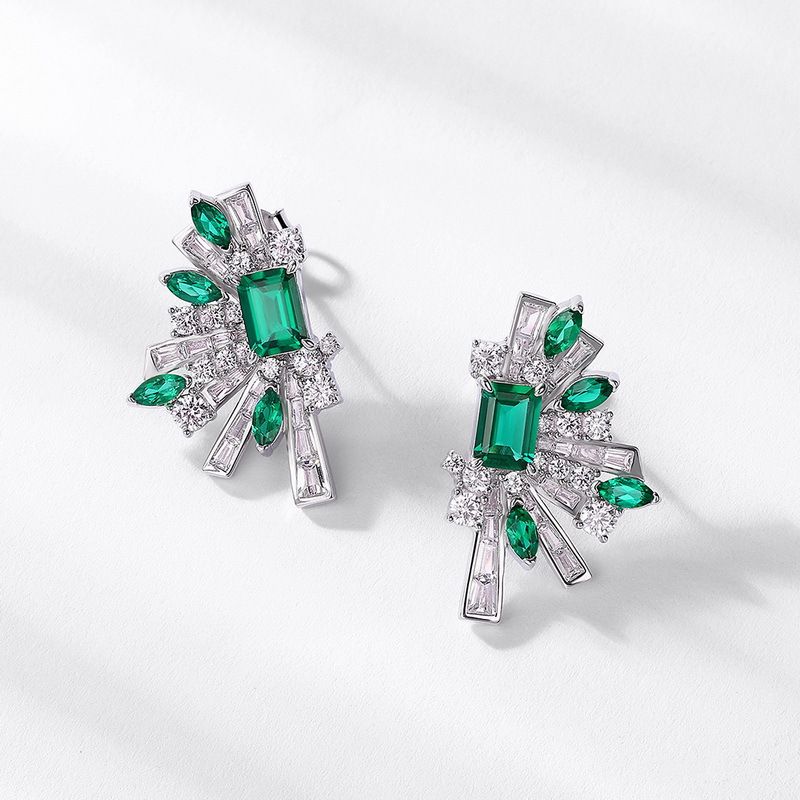 Geometric Half Scalloped Retro Earrings S925 Silver Cultivated Emerald High End Earrings Light Luxury_ipsvogv.com