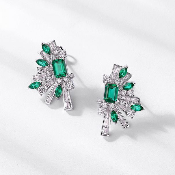 Geometric Half Scalloped Retro Earrings S925 Silver Cultivated Emerald High End Earrings Light Luxury_ipsvogv.com