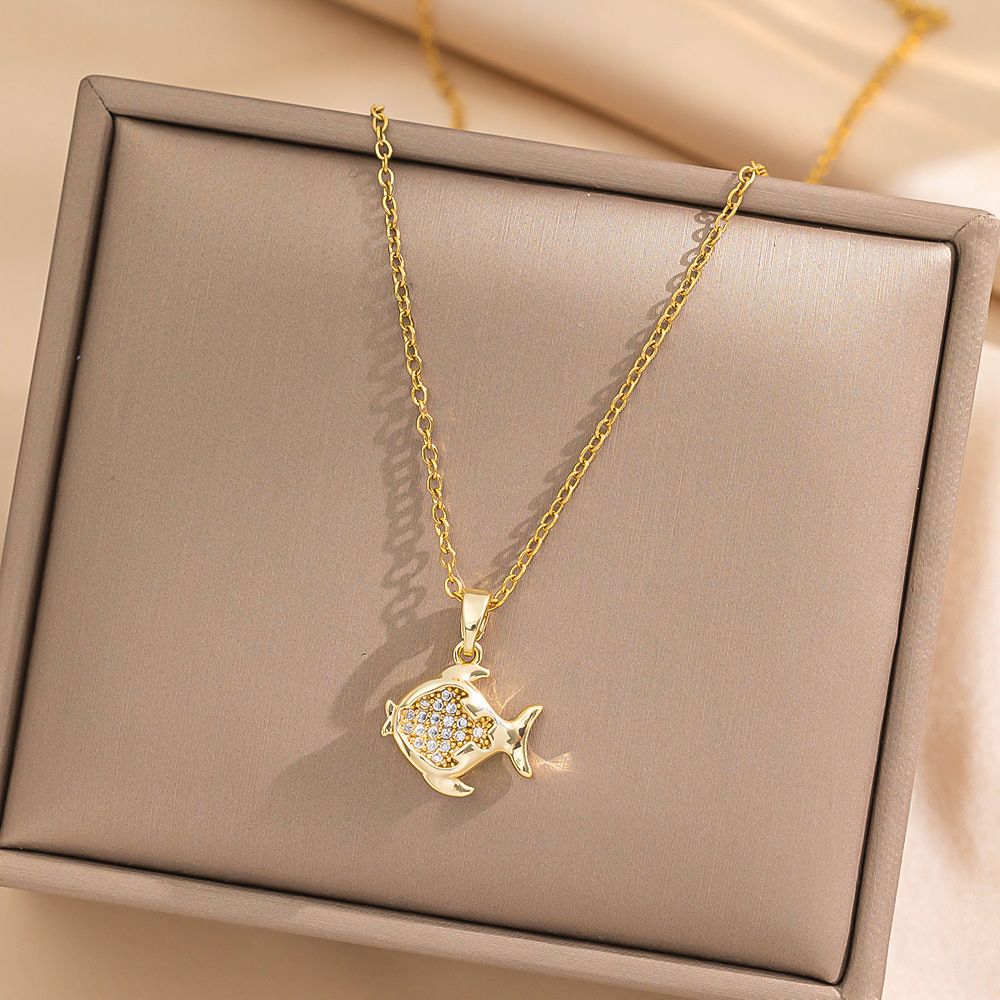 Fluorescent Golden Fish Necklace Jewelry Women's Personality Temperament Japanese and Korean Sweet Style Clavicle Chain Titanium Steel Color-Free_ipsvogv.com