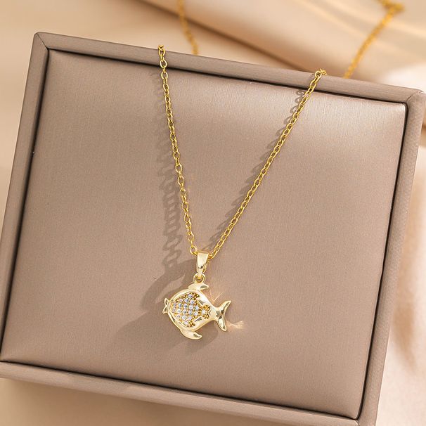 Fluorescent Golden Fish Necklace Jewelry Women's Personality Temperament Japanese and Korean Sweet Style Clavicle Chain Titanium Steel Color-Free_ipsvogv.com