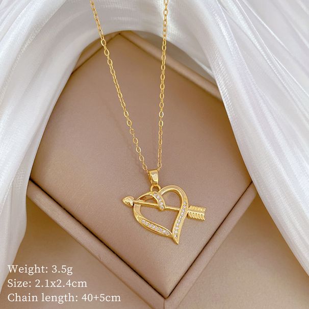 Titanium Steel 【 】 One Arrow Piercing Light Luxury Temperament Gorgeous Full Diamond Necklace Women's Versatile 【 】_ipsvogv.com
