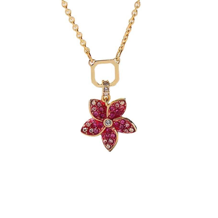 Tropical Rainforest Pink Flower Necklace Female Crystal Clavicle Necklace_ipsvogv.com