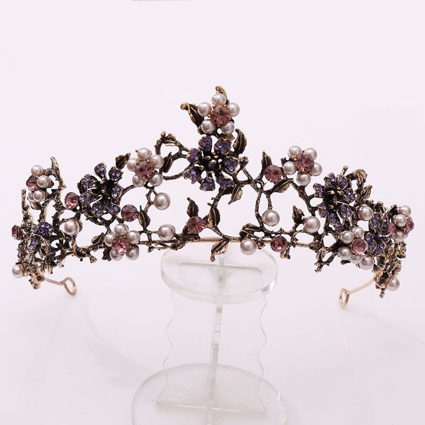 Bridal Hair Accessory WeddingFloral Set With Black Diamond Pearl Baroque Bridal Crown Wedding Birthday Headwear Headband Accessories_ipsvogv.com