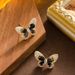 Real Gold Color Preservation, Elegant Small Fragrance Style, Three-dimensional Diamond Inlaid Zircon Butterfly Earrings,_ipsvogv.com