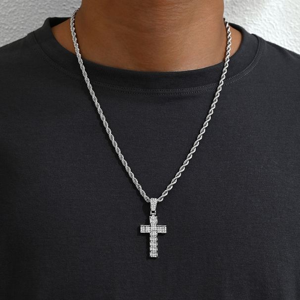 Hip Hop Full Dia Cross Pendant Couple Necklace Fashion OL Trendy Men's Cuban Chain Neckchain_ipsvogv.com