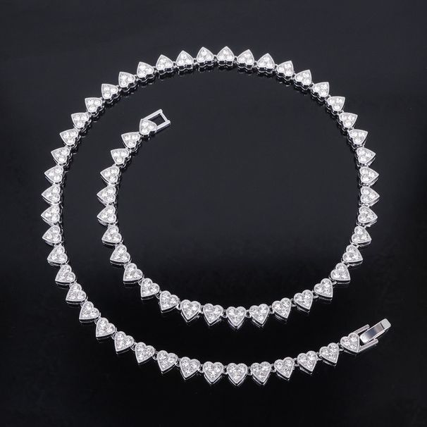 Unisex 6mm Heart Shaped Simple Diamond Necklace Men And Women Hip Hop Neck Chain Clavicle Chain_ipsvogv.com