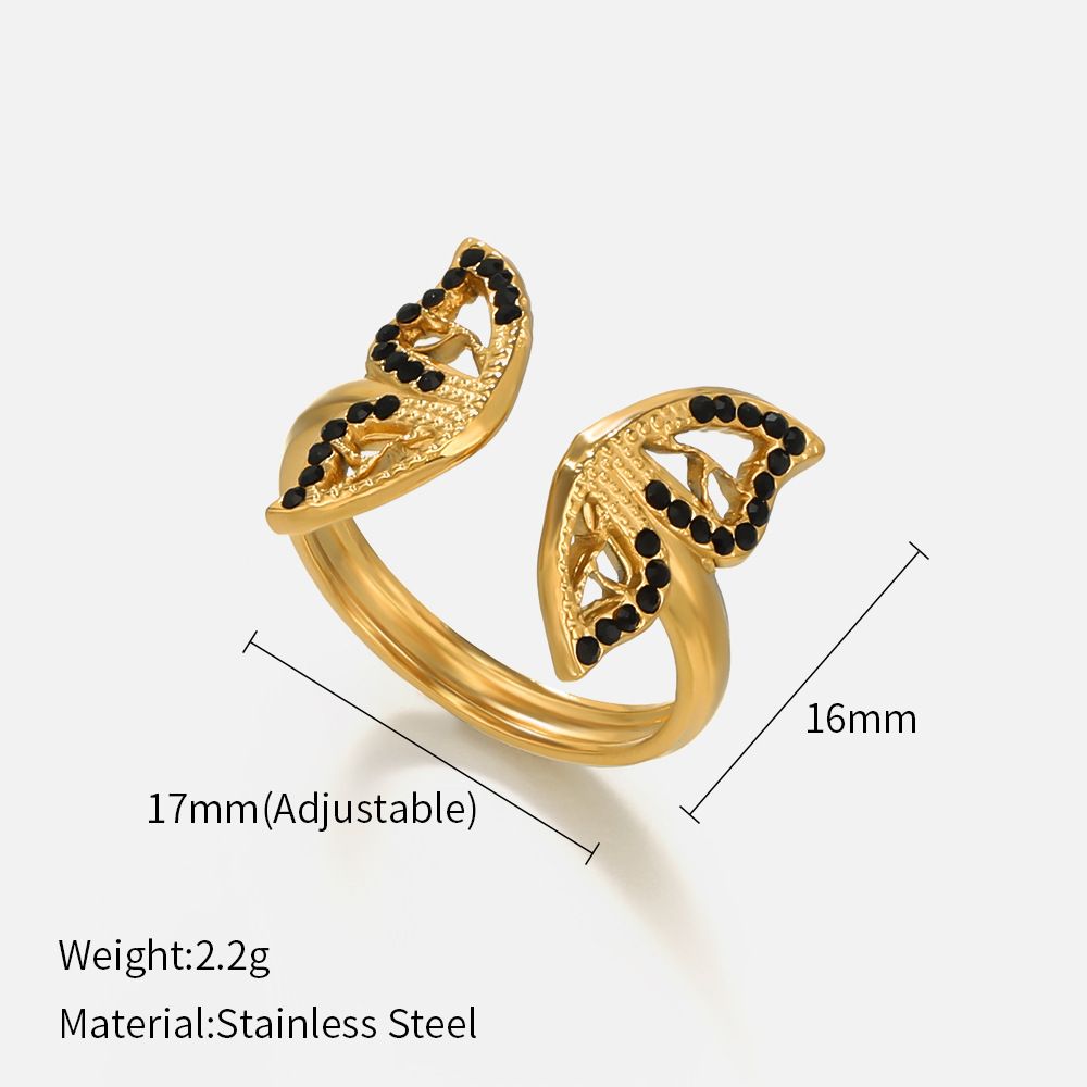Women’s Jewelry Set Fashion Fashion Open Adjustable Stainless Steel Ring Personality Popular Black Diamond Inlaid Butterfly Titanium Steel Ring_ipsvogv.com