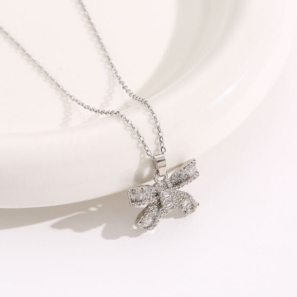 2023 New Titanium Steel Necklace, Women's Full Diamond Bow Knot, Light Luxury Feeling, Minor Insights, Cold Wind_ipsvogv.com