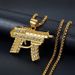 Hip Hop Jewelry Titanium Steel Gold-Plated Diamond-Studded Submachine Gun Pendant Necklace_ipsvogv.com