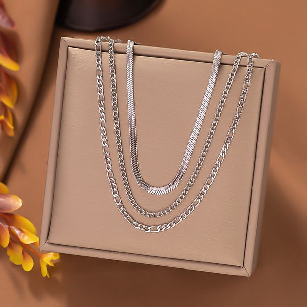 Titanium Steel Figaro Triple Chain Fashion Light Luxury Colorless Accessories Necklace For Women_ipsvogv.com