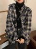 Plaid shirt Hong Kong taste vintage blouse female fat mm large size loose lazy wind long-sleeved shirt coat_ipsvogv.com