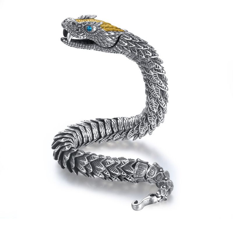S Silver Handmade Woven Bracelet For Men High-end Niche Design Sense Personality Medusa Rattlesnake Hip-hop Dominant_ipsvogv.com