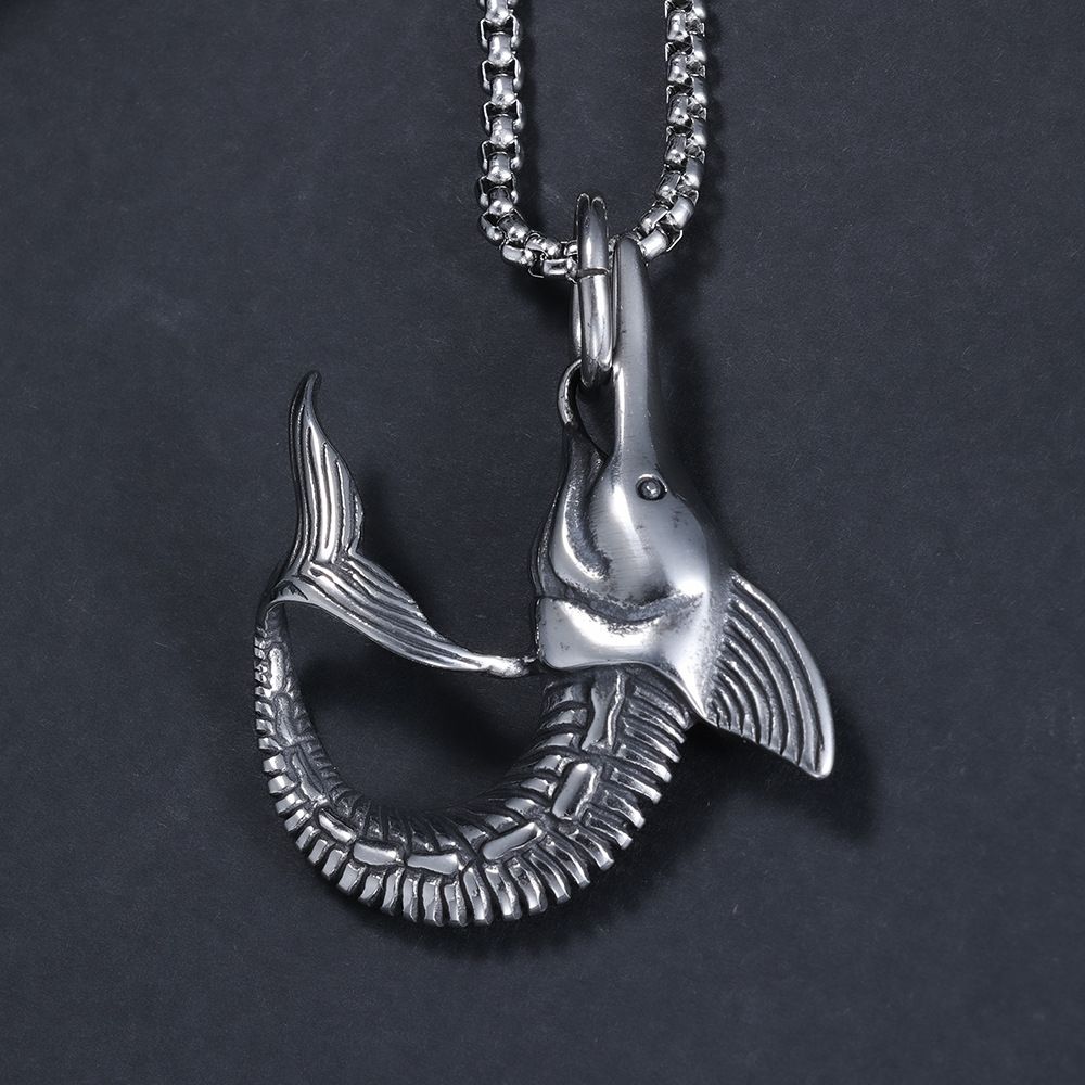 New Nordic Mythical Shark Shaped Titanium Steel Men's Pendant Necklace_ipsvogv.com