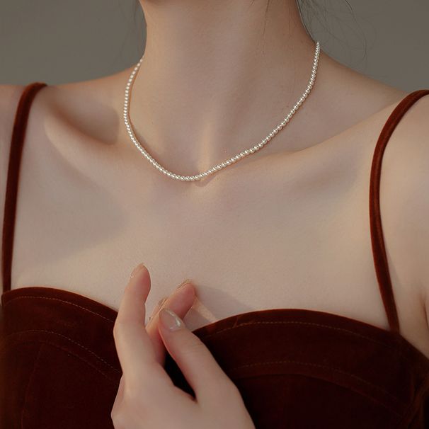 Pure Silver S Cream Colored Round Strong Light Shi Jia Bei Pearl Necklace For Female Blogger Fever, Same Style_ipsvogv.com