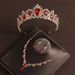 Crown headdress three piece set high end atmospheric red diamond birthday crown necklace earrings bride wedding dress evening dress jewelry_ipsvogv.com