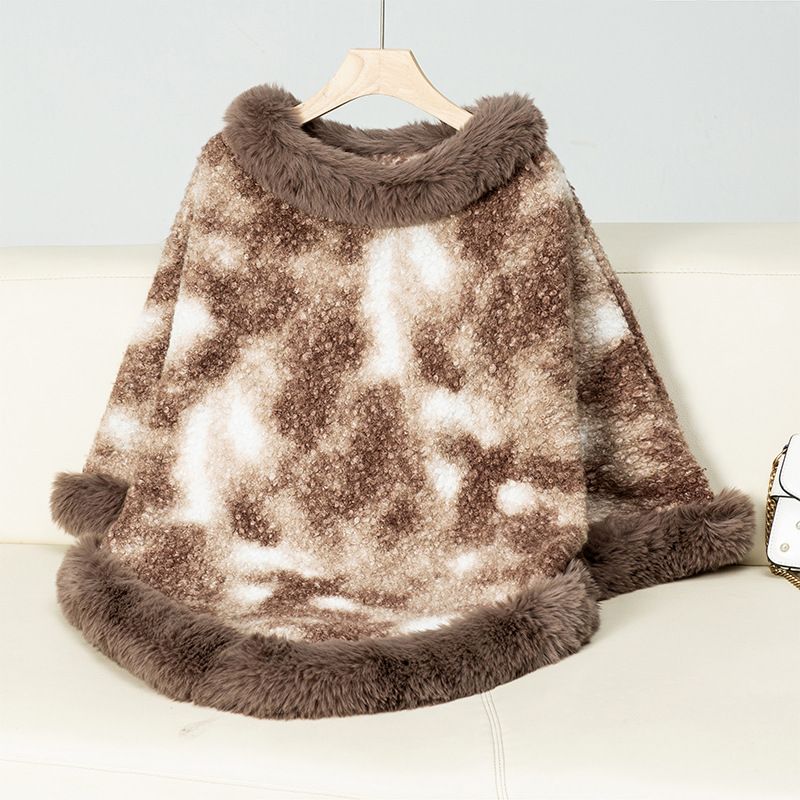 Women's Clothing fur collar pullover contrast color leopard print knitted cape women autumn and winter retro loose sweater shawl_ipsvogv.com
