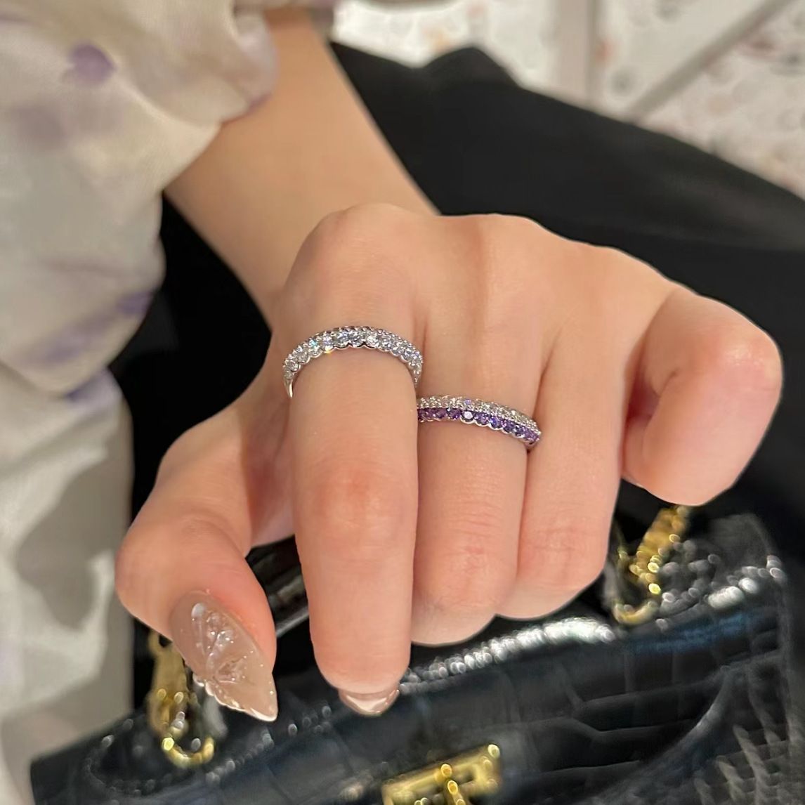 Medieval Purple White Contrasting Dual Tone Diamond Colorful Zircon Ring, Niche Design, Versatile And High-end Feel_ipsvogv.com