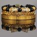 Copper Micro Inlaid Zircon Double Leopard Head Black Agate Braided Bracelet Men's Stainless Steel Roman Bracelet Stacking Bracelet Combination_ipsvogv.com