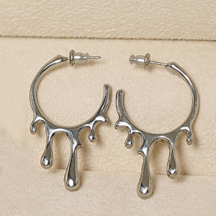 Jewelry High-End Liquid Irregular Water Drop Flowing Alloy Earrings_ipsvogv.com