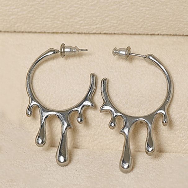 Jewelry High-End Liquid Irregular Water Drop Flowing Alloy Earrings_ipsvogv.com