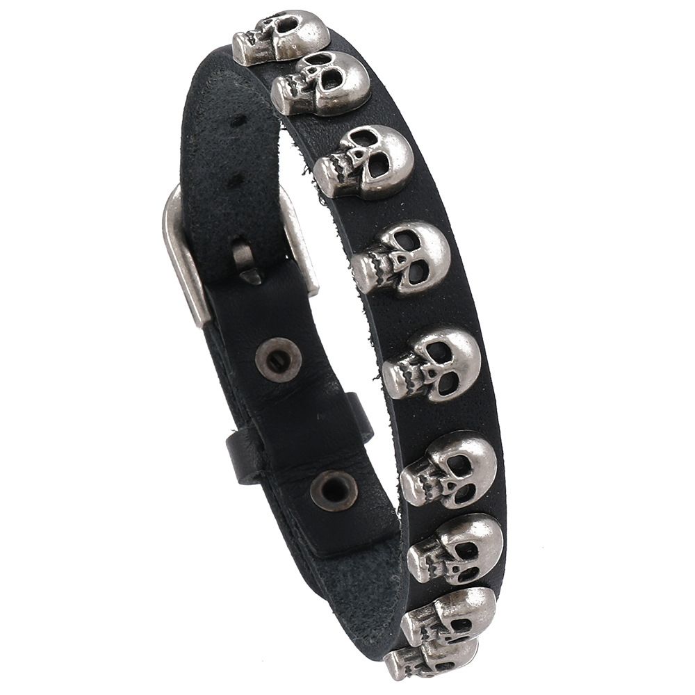 New Punk Style Men's Simple Versatile Alloy Skull Leather Bracelet_ipsvogv.com