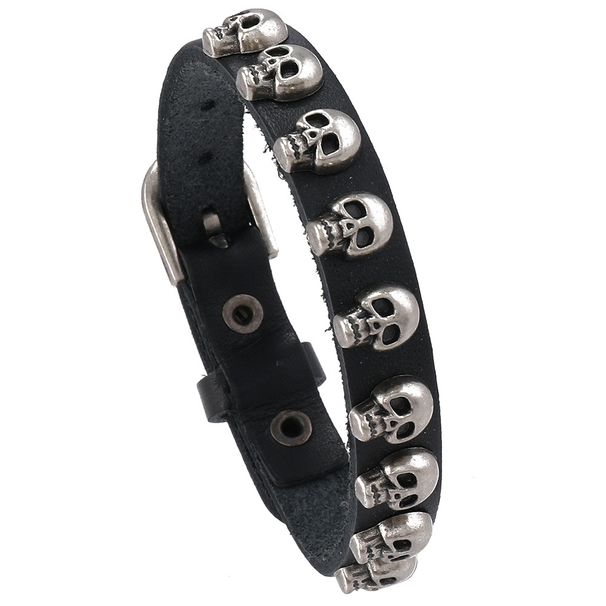 New Punk Style Men's Simple Versatile Alloy Skull Leather Bracelet_ipsvogv.com
