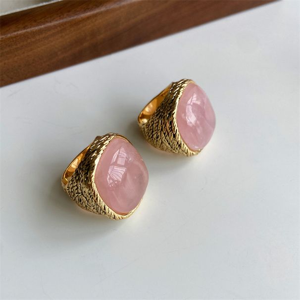 French Niche Design Ab Pink Crystal For Women's Fashionable Metallic Feeling Exaggerated Turquoise Index Finger Ring_ipsvogv.com