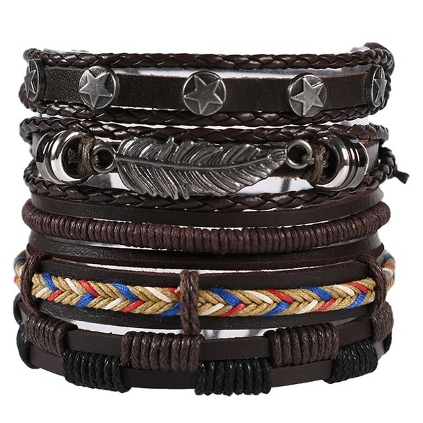 Men's Jewelry Retro Braided Leather Bracelet Leaf Star Combination Set Bracelet_ipsvogv.com
