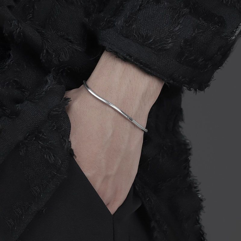 S Pure Silver Octagonal Snake Bone Bracelet For Men Simple Personality Elegant Punk Style Niche Roun Chain Jewelry_ipsvogv.com