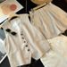 Women's Clothing Retro temperament V neck linen blended sleeveless vest vest high waist casual shorts _ipsvogv.com