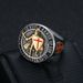 New Hip-Hop Men's Titanium Steel Gold-Plated Templar Red Cross Shield Ring_ipsvogv.com