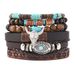 New Western Cowboy Style Leather Cow Head Turquoise Chicken Wing Wood Coconut Shell Men's 6-Piece Bracelet Set_ipsvogv.com