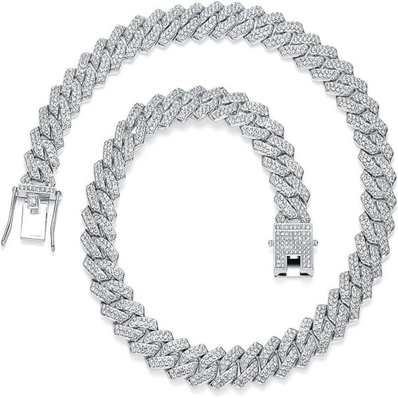 Hip Hop Men's And Women's Cuban Chain Necklace Full Double Row Diamond Trendy Accessories_ipsvogv.com