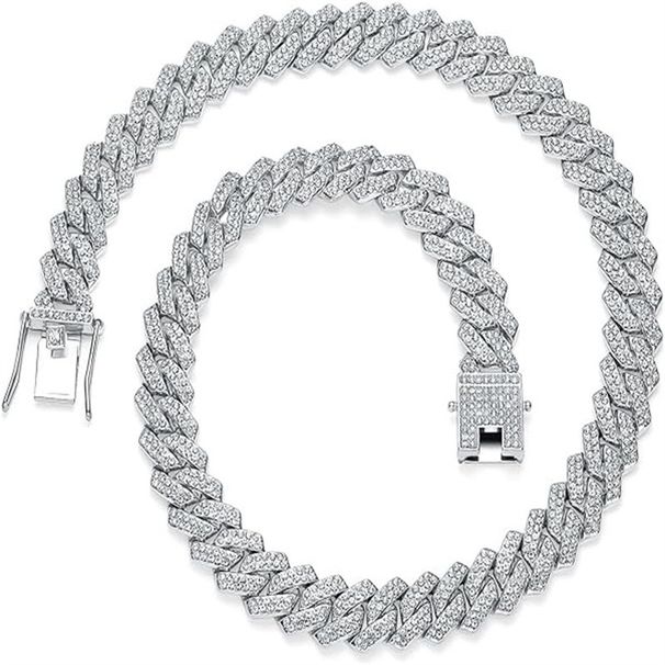Hip Hop Men's And Women's Cuban Chain Necklace Full Double Row Diamond Trendy Accessories_ipsvogv.com