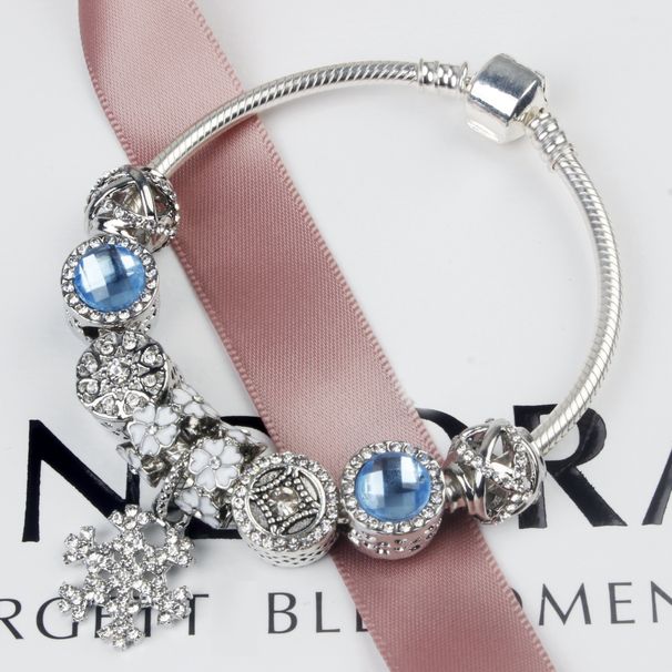 Snowflake Pendant Handmade DIY Alloy Diamond Bead Bracelet_ipsvogv.com