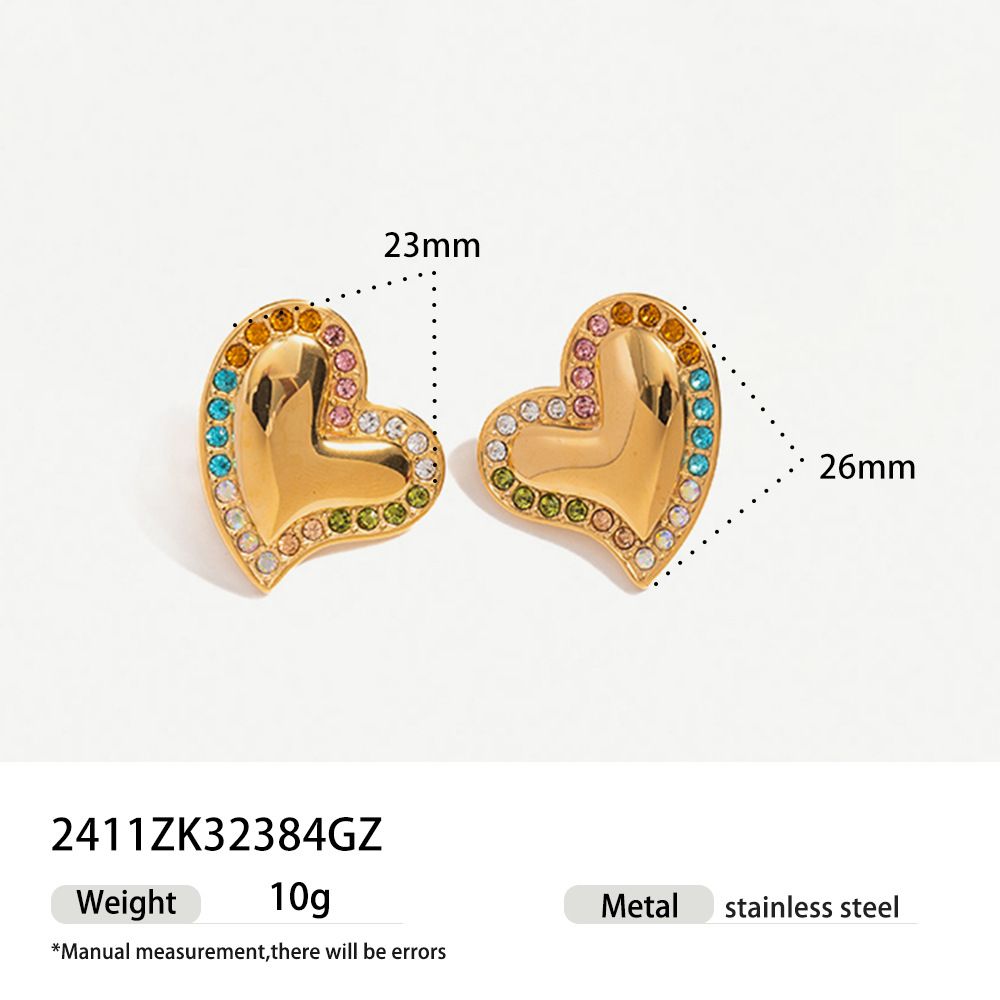 peach heart earrings titanium steel plated real gold inlaid diamond versatile earrings female fashion light luxury jewelry_ipsvogv.com