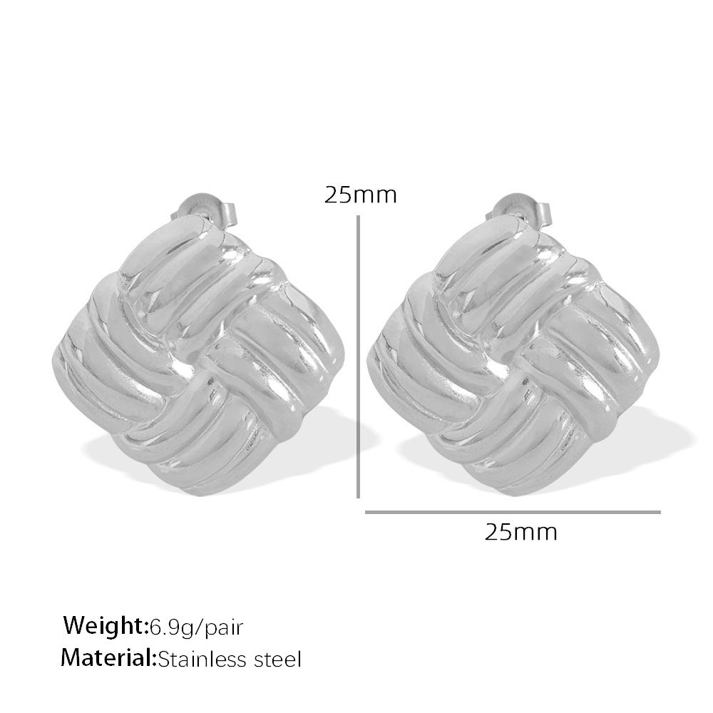 Women's Jewelry High End Fashion Niche Personality Twist Ear Buckle Stainless Steel Square Texture Earrings Temperament Earrings_ipsvogv.com