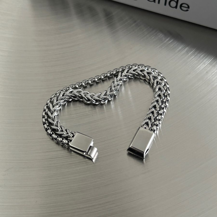 Men's Double Layer Cuban Titanium Steel Bracelet Wristband Male Ins Style Unique Niche Design Street Fashion High-end_ipsvogv.com