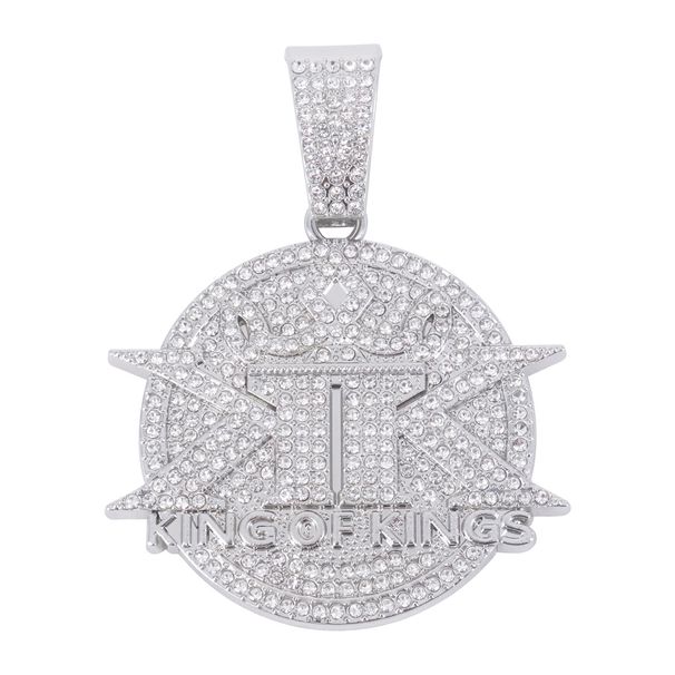 Unisex English Letters KINGS Full Diamond KK Pendant Hip Hop Rap Hiphop Cuban Chain Accessories_ipsvogv.com