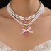 Sweet Instagram Style Bow Strawberry Pendant Creative Pearl Bead Star Necklace For Women_ipsvogv.com