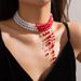 Triple Layer Pearl Tassel Crystal Necklace Goth Wind Blood Drop Cosplay Collar Chocker_ipsvogv.com