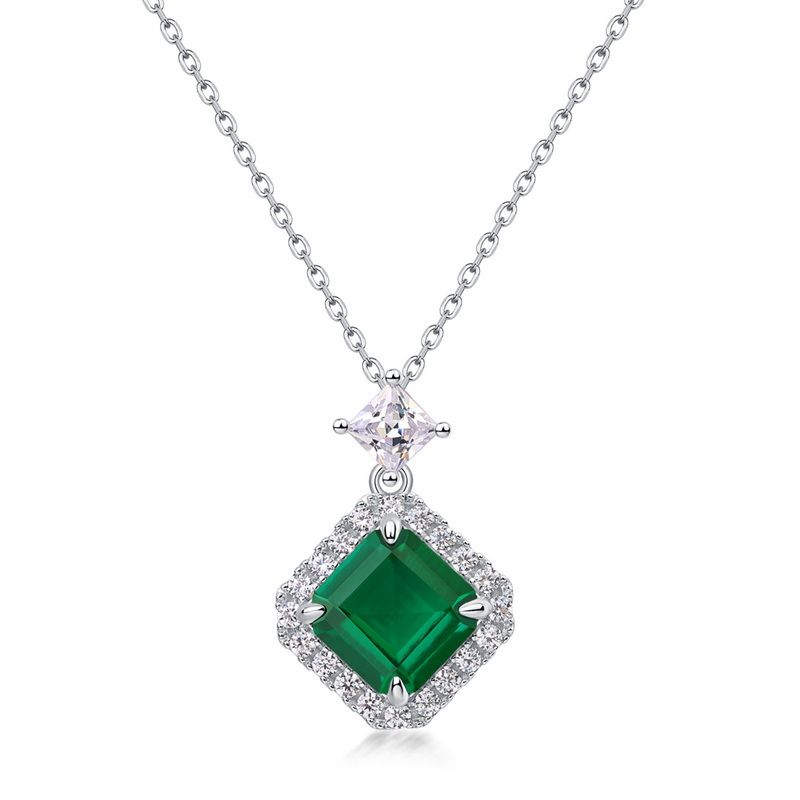 Square cultivated emerald retro pendant S925 silver full inlaid with brilliant colored gemstone pendant light luxury_ipsvogv.com